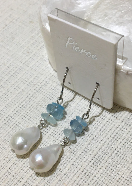 アクアマリンと淡水パールのピアス【商品番号247】