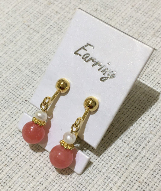 インカローズと淡水パールのイヤリング【商品番号207】