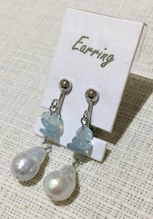 淡水パールとアクアマリンのイヤリング【商品番号229】