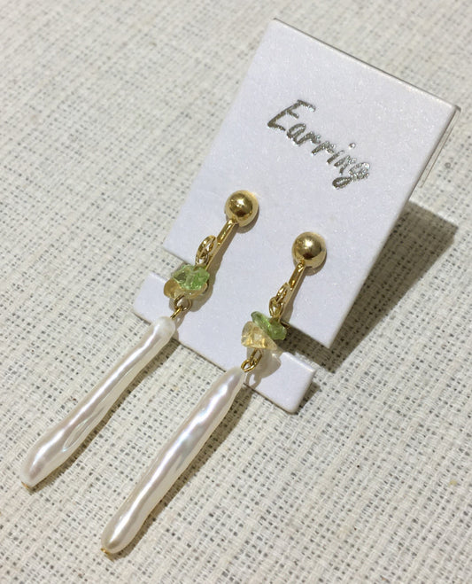 淡水パールとペリドットシトリンのイヤリング【商品番号153】