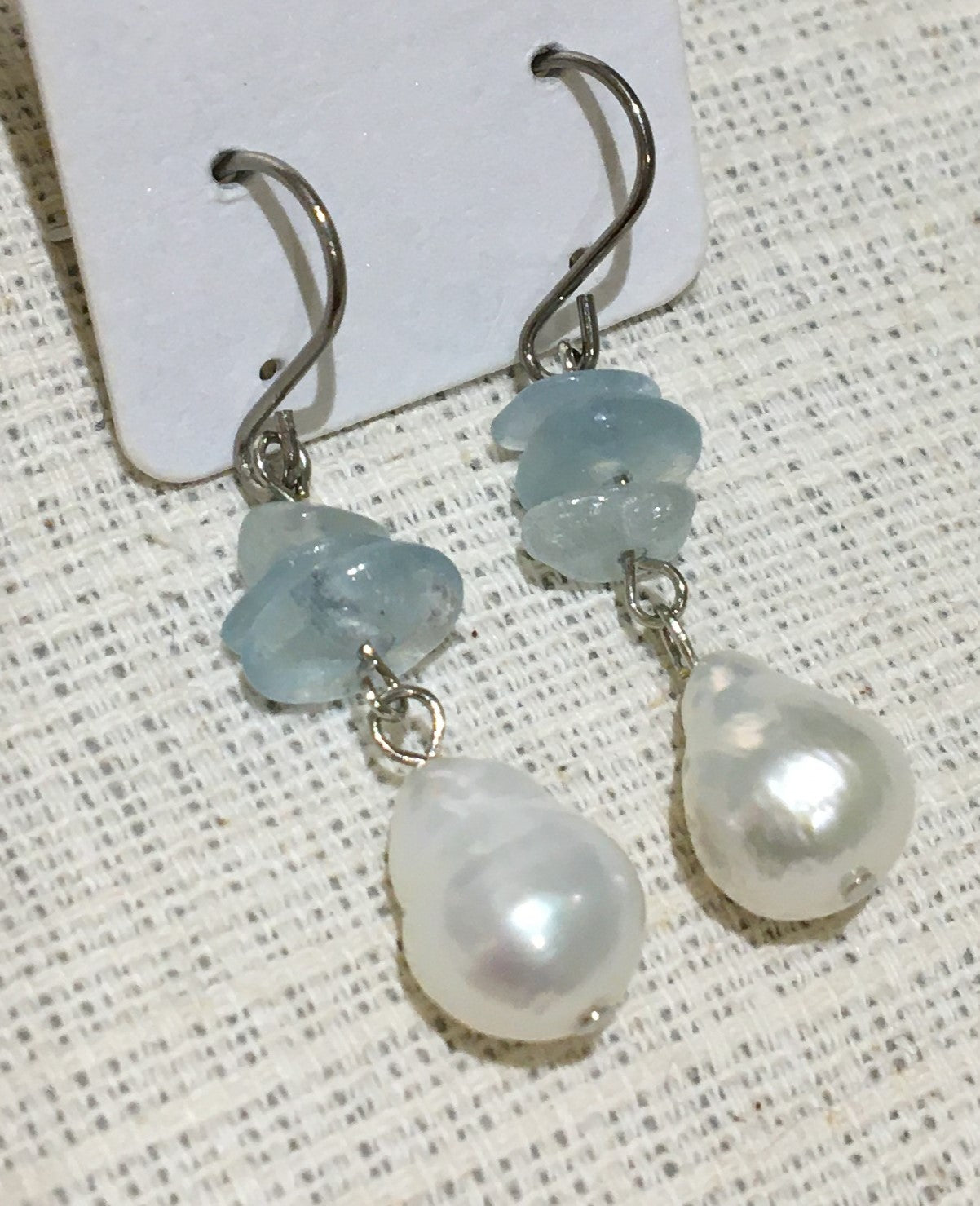 淡水パールとアクアマリンのピアス【商品番号230】