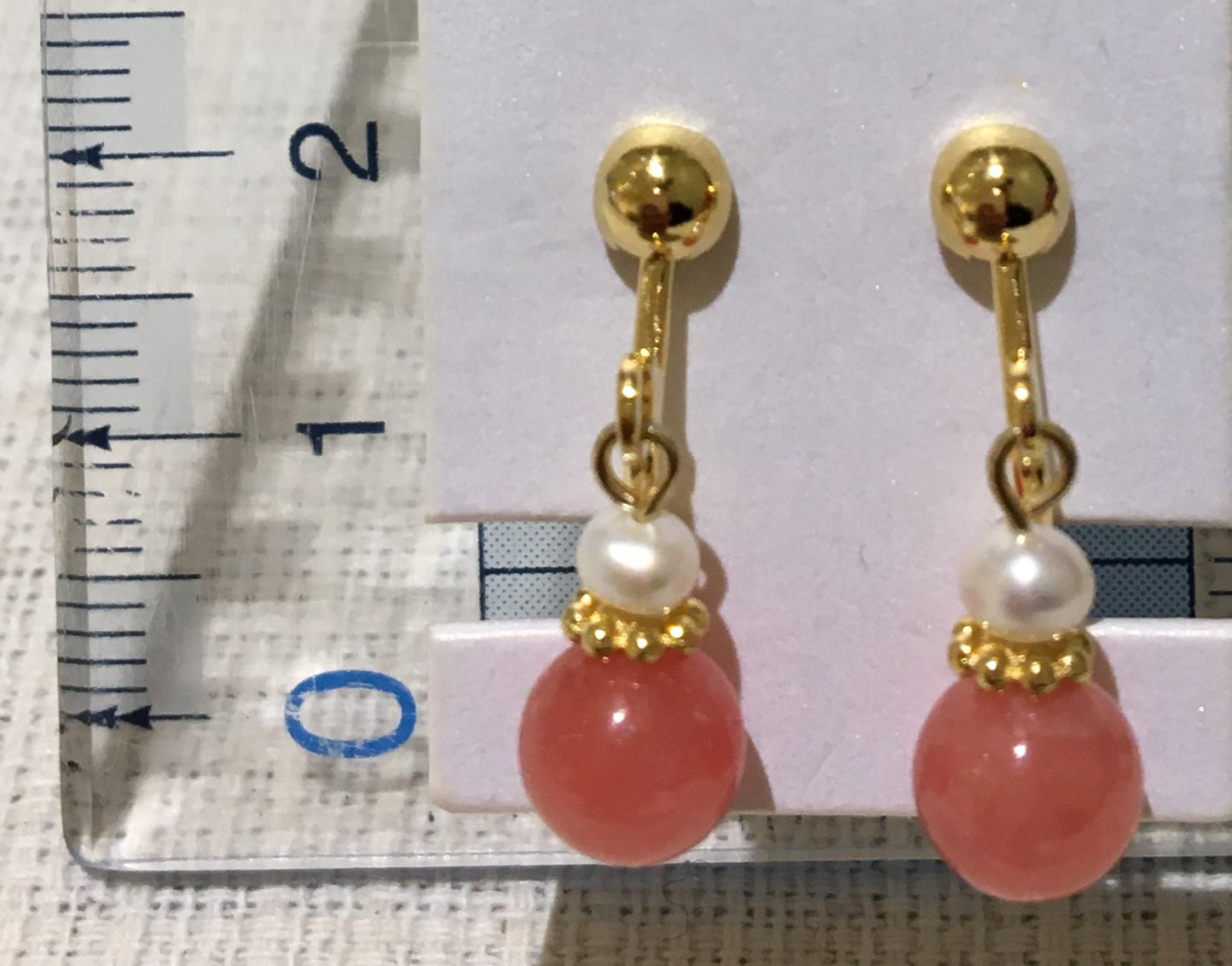 インカローズと淡水パールのイヤリング【商品番号207】