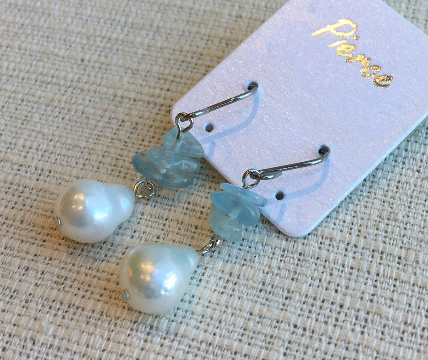 淡水パールとアクアマリンのピアス【商品番号230】